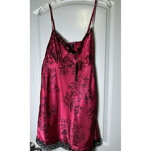 APT 9 Intimates Slip Dress Women's XL Hot‎ Pink Swiss Dot Rose Floral Lace Sexy